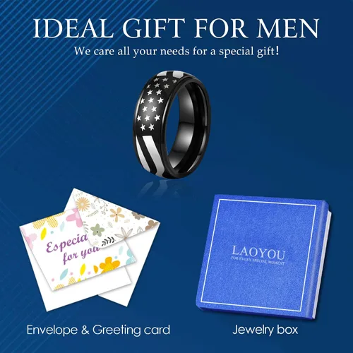 Miniatura 6 de LAOYOU Anillo giratorio para hombre para alivio de la ansiedad 0.315 in de acero inoxidable negro anillo de ansiedad con incrustaciones de cadena
