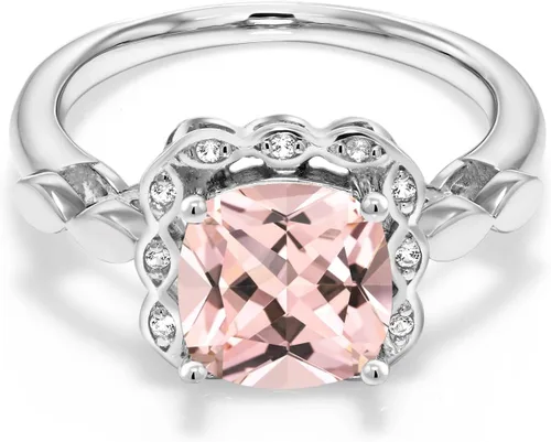Miniatura 4 de Gem Stone King Anillo de compromiso de plata de ley 925 de 0.315 in con piedra natal y zafiro blanco creado Anillo de compromiso de boda