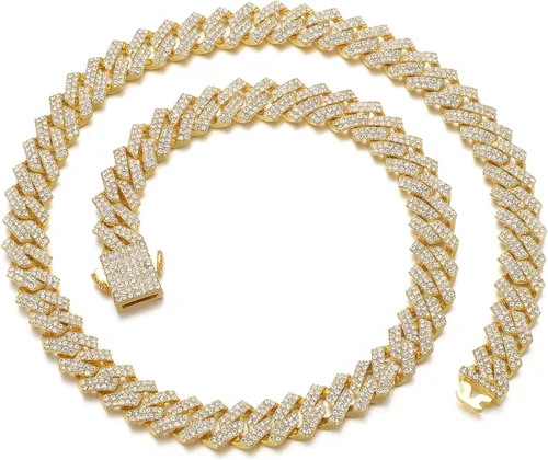 Saintda Cadena de eslabones cubanos para hombre, diseño de Miami, cadena de diamantes brillantes, joyería de hip hop con caja de regalo para mujer