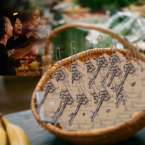 Miniatura 3 de Aokbean Juego de 52 piezas de abridor de botellas con diseño de esqueleto vintage, recuerdo de boda, recuerdo de invitado, con tarjeta de Cobre
