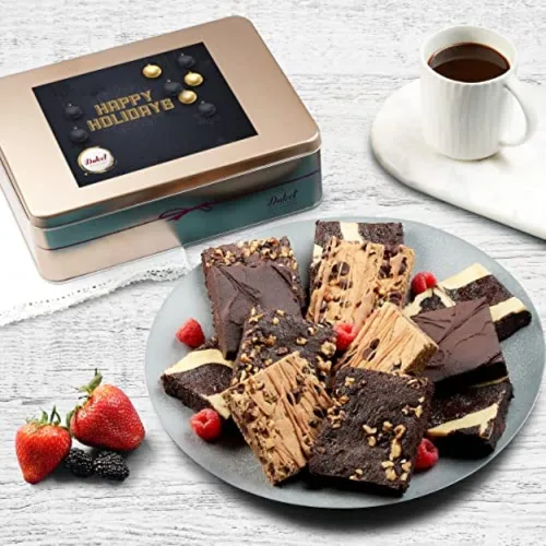 Miniatura 13 de Dulcet Gift Baskets Surtido de brownie de chocolate gourmet, brownie de lata de brownie, delicioso pastel de queso, dulce de azúcar rocoso, ganache