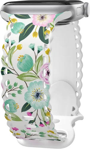 Miniatura 19 de Correa de encaje floral compatible con Apple Watch de 40mm 44mm 46mm 41mm 45mm 38mm 42mm 49mm, mujeres, correa deportiva de repuesto de silicona E