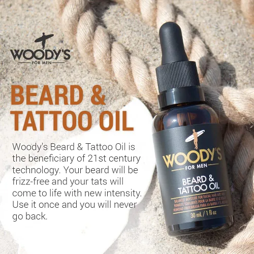 Miniatura 2 de Woody's Aceite de tatuaje y barba para hombres, aceite de barba para hombre, hidratante hidratante facial para cabello y piel, mejora el crecimiento