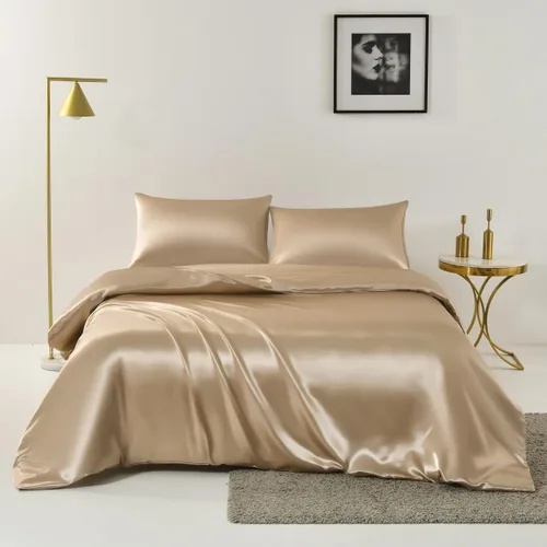 Miniatura 13 de Chanyuan Juego de ropa de cama azul tamaño individual de satén sedoso, funda de edredón lujosa y suave de microfibra, colección de ropa de cama