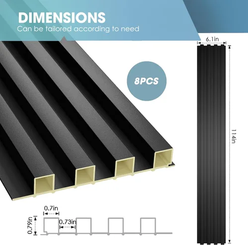 Miniatura 3 de OUZUGIE WPC Paneles de Pared de Lata Acústica, Paquete de 8 Paneles de Pared 3D de 114 x 6 Pulgadas para Decoración de Paredes Interiores, Sala