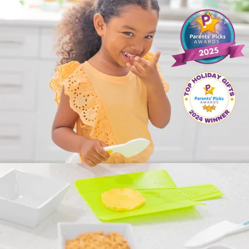 Miniatura 2 de TOVLA JR. Juego de cuchillos de cocina Montessori y tabla de cortar para niños pequeños, herramientas seguras de tamaño infantil para cocina real, a