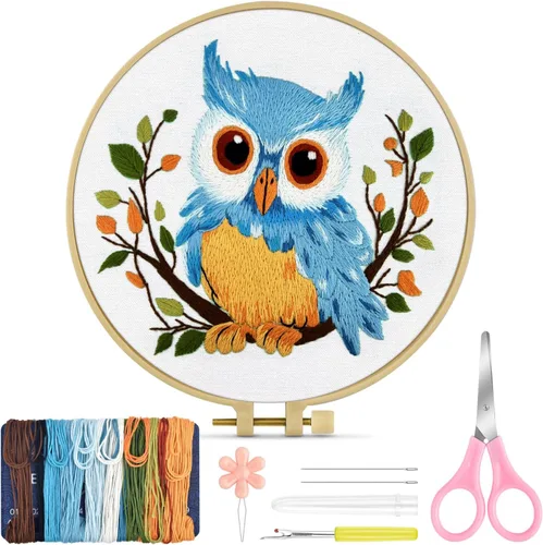Miniatura 23 de TINDTOP Kit de Bordado para Principiantes Adultos, Kit de Bordado de Pájaros para Principiantes, Incluye Tela de Bordado Aros Hilos para Amantes