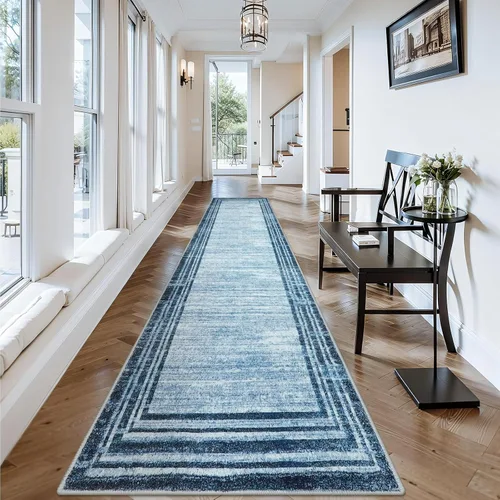 Miniatura 67 de Alfombra de pasillo moderna abstracta Lahome, alfombra lavable turquesa de 2 x 6 pulgadas para entrada, alfombra antideslizante de bajo pelo