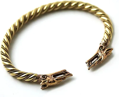 Miniatura 2 de ARTIZANSTORE Brazalete de bronce nórdico vikingo Fenrir con cabeza de lobo trenzado brazalete brazo anillo joyería pagana, Hierro, No es una piedra