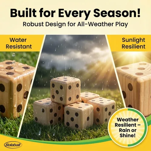 Miniatura 4 de Bolaball Juego de dados gigantes de madera de 3.5 pulgadas para patio – Kit de diversión duradero para exteriores incluye 6 dados grandes con bolsa