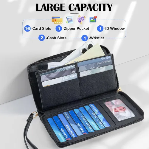 Miniatura 76 de Chelmon - Monedero para mujer de cuero genuino con bloqueo de señal RFID, para tarjetas de crédito