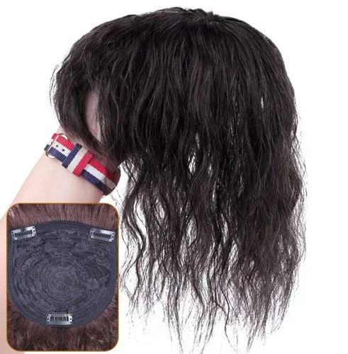Miniatura 9 de 3 x 4.7 pulgadas con clip superior para mujer, cabello humano ligeramente rizado con flequillo lateral, color marrón oscuro, 10 pulgadas