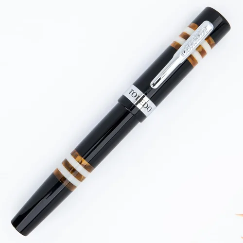 Miniatura 13 de Conklin Toledo - Pluma estilográfica en negro con segmentos de anillo naranja y blanco, punta de punta, instrumento de escritura premium con diseño