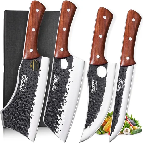 Miniatura 9 de Topfeel Juego de cuchillos de carnicero de 3 piezas, cuchillos de chef serbios forjados a mano y cuchilla de carnicero y cuchillos vikingos, juego