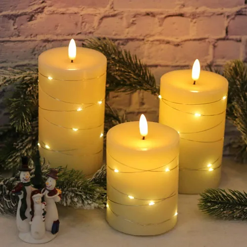 Miniatura 3 de Eldnacele Velas sin llama que funcionan con pilas con control remoto y temporizador, tira de luces LED de cera real, velas LED de pilar de cera