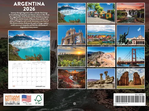 Miniatura 2 de Calendario Argentina 2026 Calendario mensual de pared de 12 meses Fabricado en Estados Unidos