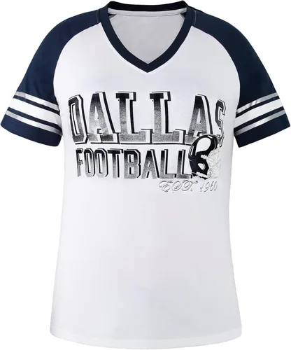 Miniatura 10 de Camisetas raglán Athletic City para mujeres fanáticos del fútbol - Azul marino y blanco