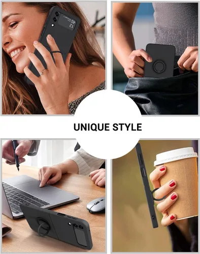 Miniatura 7 de GaoBao Funda protectora para Samsung Galaxy Z Flip 3 5G, Galaxy Z Flip 3 5G de 6.7 pulgadas, silicona líquida de gel suave, a prueba de golpes, Negro