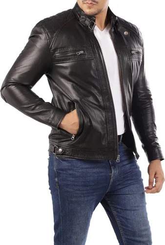 Jild Signature Diamond Style Chaqueta de piel de cordero para hombre - Premium Leather Café Racer Vintage Look Chaqueta de motocicleta para hombre