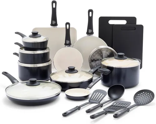 GreenLife Soft Grip - Juego de 23 utensilios de cocina antiadherentes de cerámica saludable con utensilios de cocina, sin PFAS, apto para Negro