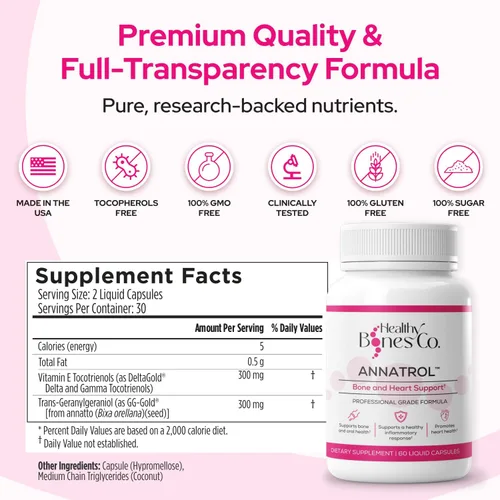 Miniatura 6 de Annatrol Bone & Heart Wellness Tocotrienoles de Achiote Premium y Geranilgeraniol (GG) Complejo de Vitamina E Fórmula Nutricional Avanzada
