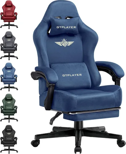 GTPLAYER Silla de juegos de tela con cojín de resorte de bolsillo, sillas de juegos grandes y altas, silla de computadora de respaldo alto de 350