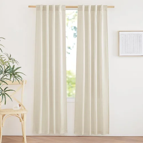 Miniatura 105 de NICETOWN Cortinas de lino grueso para dormitorio, privacidad añadida, bolsillo para barra y pestaña trasera, no se transparentan, mezcla de lino