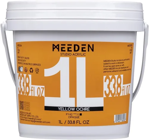 MEEDEN Pintura Acrílica Ocre Amarillo: 1 L/33.8 oz Cuerpo Denso Brillante No Tóxico - Pinturas de Arte Espesas para Lienzo Manualidades Madera Metal