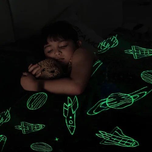 Miniatura 5 de Wesan Manta de galaxia que brilla en la oscuridad, regalos espaciales para niños y niñas, espacio exterior, planetas, naves espaciales, astronomía