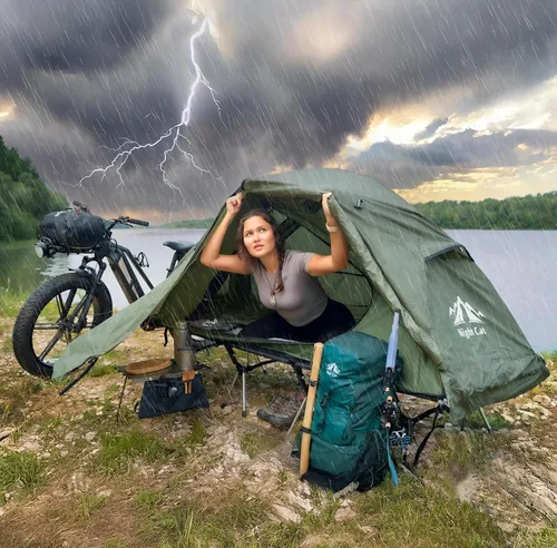 Miniatura 6 de Night Cat Tienda de campaña para cuna – Impermeable para 1 persona fuera del suelo Combo cama para adultos portátil fácil instalación tienda