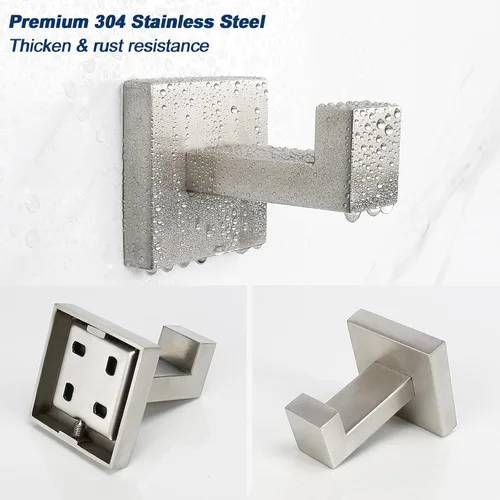 Miniatura 5 de NearMoon Ganchos cuadrados para toallas de baño -SUS304 de acero inoxidable para colgar batas, ganchos resistentes para baño, sala de estar, hotel