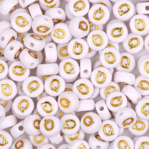 Miniatura 33 de 300 cuentas de letras S de 0.157 x 0.276 in, cuentas blancas del alfabeto de forma redonda acrílica, cuentas sueltas para pulseras con nombre