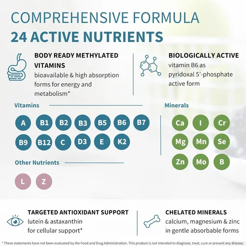 Miniatura 3 de Igennus Multivitamínico metilado para mujeres de 50 años, calcio y magnesio para apoyo óseo, liberación sostenida y vitaminas B activas, fórmula sin