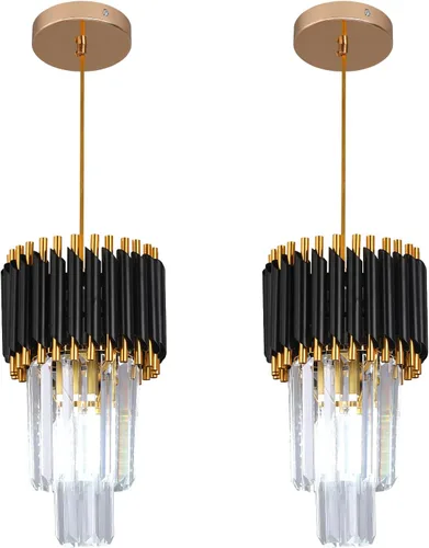 Miniatura 12 de Araña de Cristal Dorada Accesorios de Luz Colgante Moderna de Cristal para Isla de Cocina D7.5'' Araña Negra y Dorada para Comedor Dormitorio Sala