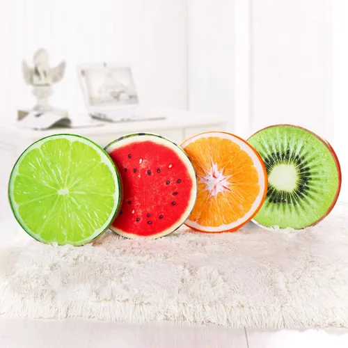 Miniatura 5 de HYSEAS Almohadas redondas de 14 pulgadas con estampado 3D de limón, cojín decorativo de felpa con divertido relleno de frutas para sofá, silla