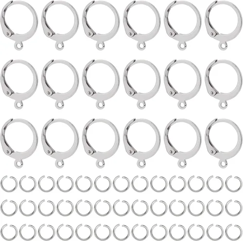DICOSMETIC 100 ganchos redondos para aretes de acero inoxidable con cierre de palanca para las orejas, con lazo de 0.047 pulgadas y 100 anillos