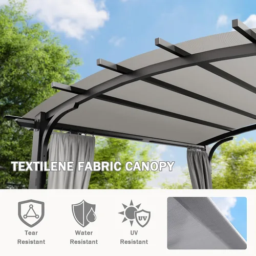 Miniatura 4 de Meetleisure Pérgola para exteriores de 11 x 11 pies con paredes laterales, pérgola superior arqueada para exteriores con marco de acero de metal