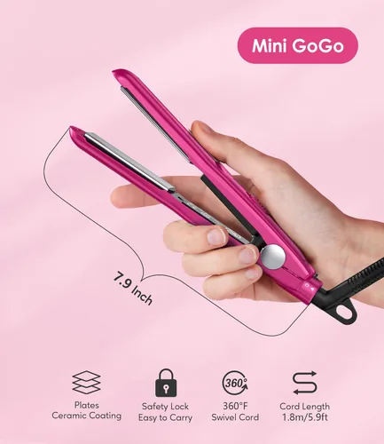 Miniatura 3 de Terviiix Mini plancha plana para flequillo con bordes de pelo corto, plancha y rizador de pelo de cerámica pequeña de 1/2 pulgada 2 en 1, plancha