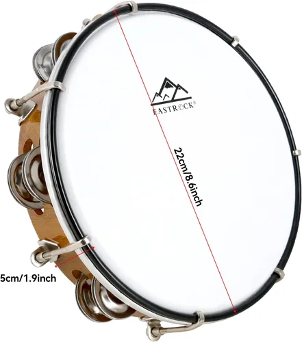 Miniatura 2 de EASTROCK - Pandereta de 8 pulgadas ajustable para adultos, pandereta de plástico de mano con doble fila de cascabeles de metal, instrumento musical