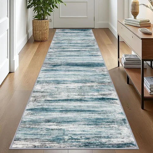 Miniatura 29 de KOZYFLY – Alfombra de pasillo moderna y lavable de diseño abstracto verde, 2 x 5 pies, antideslizante, suave y de pelo corto, ideal para cocina