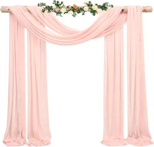 Miniatura 24 de Cortinas de arco de boda, 8 paneles de 28" x 20 pies, cortinas de tela de gasa blanca para ceremonia y recepción Blanco