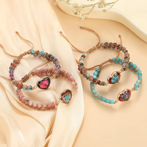 Miniatura 4 de Pulsera trenzada de nudo de flor de durazno ajustable para mujer, con texto en inglés "For Granddaughter A Link That Can Never Be Undo", pulsera
