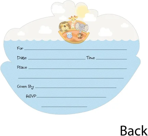 Miniatura 3 de Big Dot of Happiness Noah's Ark - Invitaciones de relleno en forma de - Tarjetas de invitación de baby shower con sobres - Juego de 12