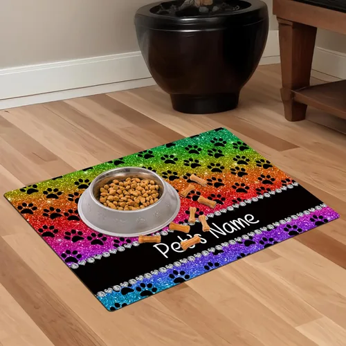 Miniatura 5 de Taikuri Alfombrillas personalizadas de piel sintética para comida y agua, antideslizante e impermeable para nombre/foto, tapete personalizado
