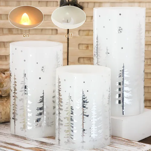 Miniatura 5 de Velas LED sin llama de copo de nieve con control remoto y temporizador, velas de vidrio electrochapado operadas por batería, velas LED parpadeantes