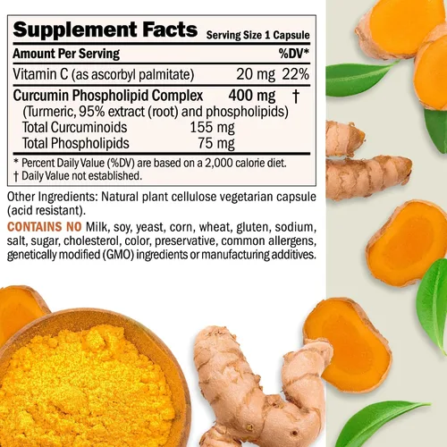 Miniatura 2 de ANDREW LESSMAN Cúrcuma 400 mg - 60 cápsulas - 95% curcuminoides como complejo fosfolípido para beneficios óptimos y absorción, extracto