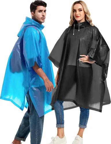 Miniatura 33 de Paquete de 2 ponchos de lluvia para adultos, reutilizables, impermeables, de supervivencia, emergencia, resistente, con capucha con cordón