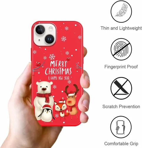 Miniatura 6 de Paquete de 2 bonitas fundas de Navidad para iPhone de 13/14 pulgadas, diseño de muñeco de nieve rojo, diseño de animales de Feliz Navidad, silicona