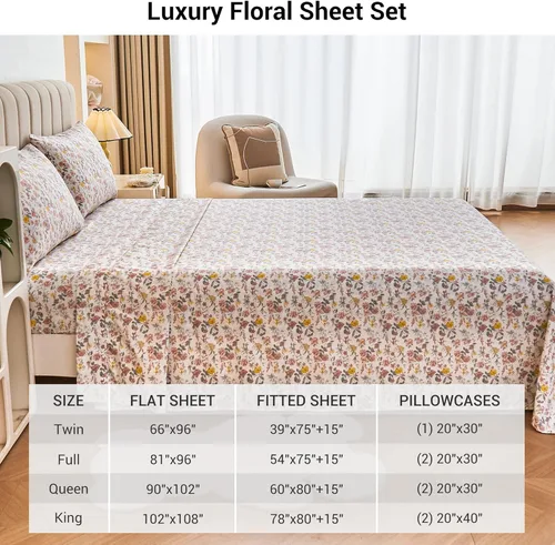 Miniatura 110 de Viviland Juego de sábanas de 3 piezas con estampado botánico de mariposas y flores rosas y moradas, sábanas de microfibra suave y transpirable
