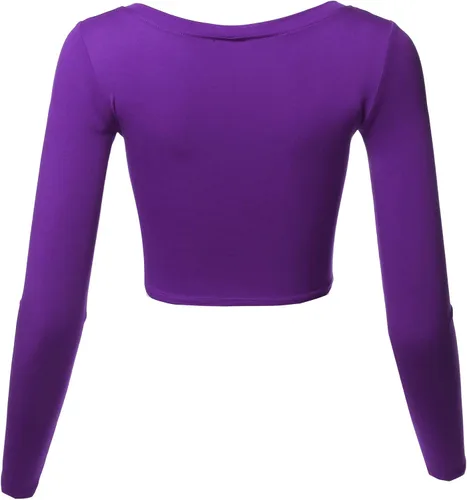 Miniatura 3 de Camiseta elástica en color liso de manga larga, con cuello redondo, para mujer